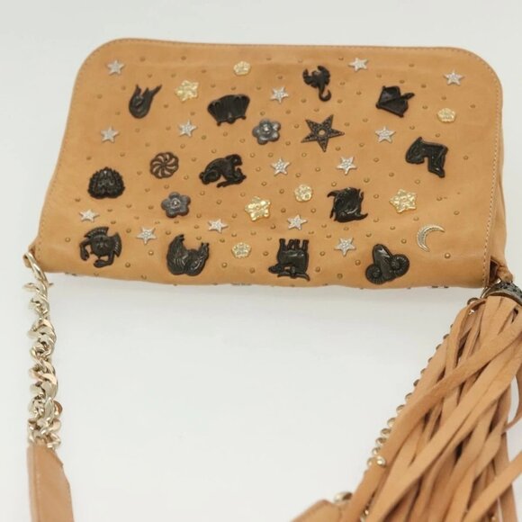 Jimmy Choo Studs Shoulder Bag Leather Beige Gold Auth - Picture 8 of 15